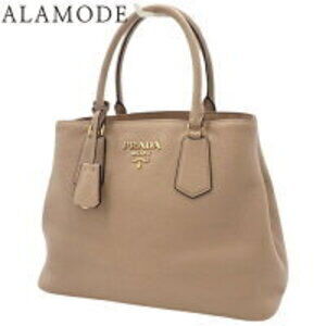Prada Logo Tote Bag Handbag Vitello Dino Leather Beige